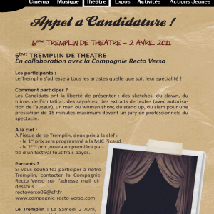 Appel à Candidature pour le 6° Tremplin Théâtre de la MJC Picaud !