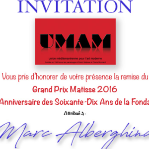 Marc Alberghina va recevoir le grand prix Matisse des soixante-dix ans de l'UMAM le 20 octobre